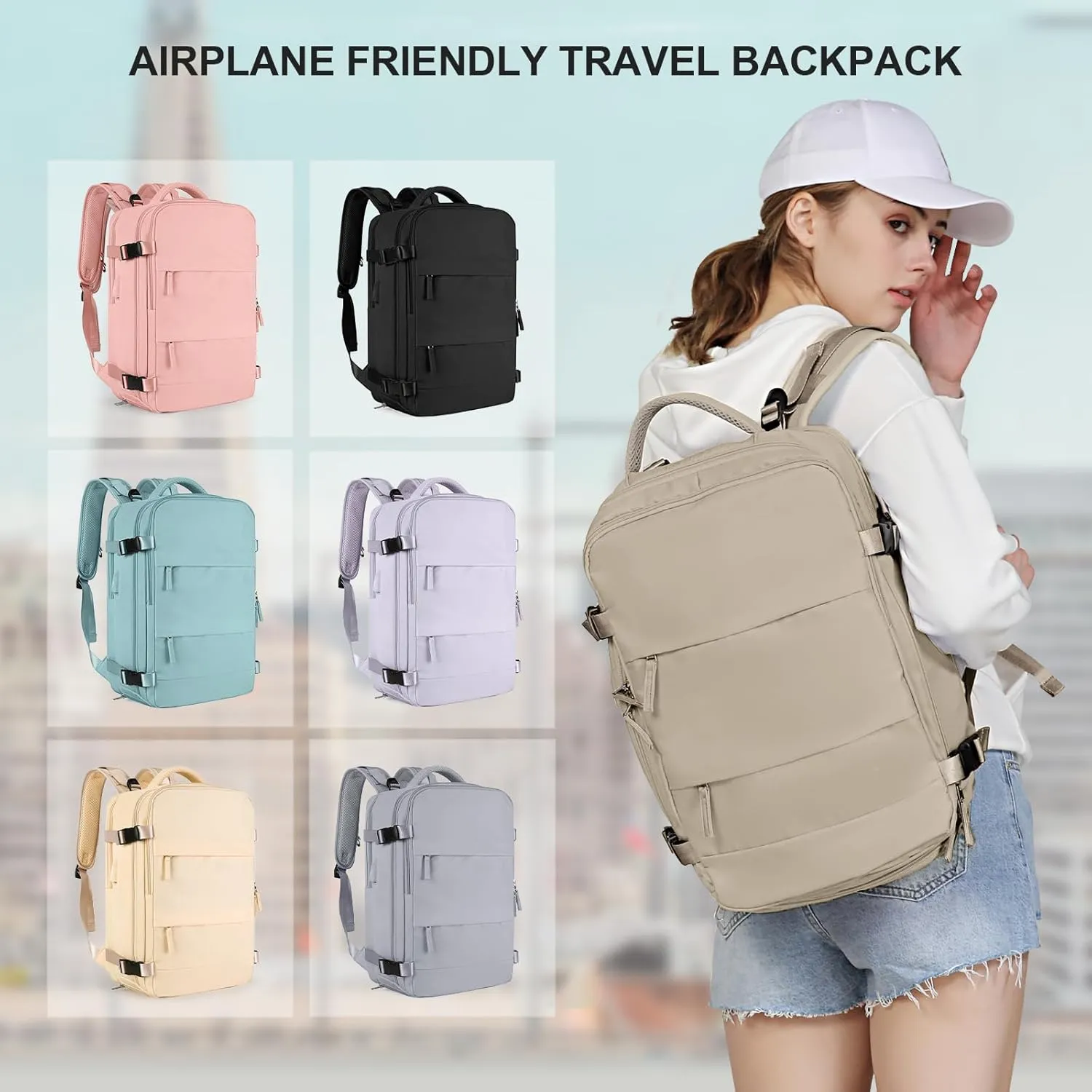 coowoz Large Travel Backpack For Women Men,Carry On Backpack,Hiking Backpack Waterproof Outdoor Sports Rucksack Casual Daypack travel essentials（Khaki）