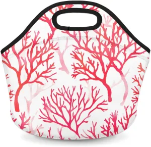 Coral Bush Sea Plant Neoprene Lunch Bag Insulated Cooler Tote Bag Reusable Lunch Box Thermal Food Container Soft Handbag for Women Work Picnic