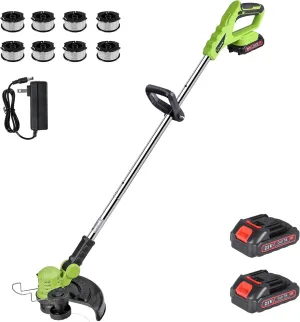 Cordless Weed Wacker Electric Weed Eater 12" 20V String Trimmer Battery Operated with 8 Pcs Spool Trimmer Lines and 1 Spool Cap 2.0Ah Batteries Fast Charger