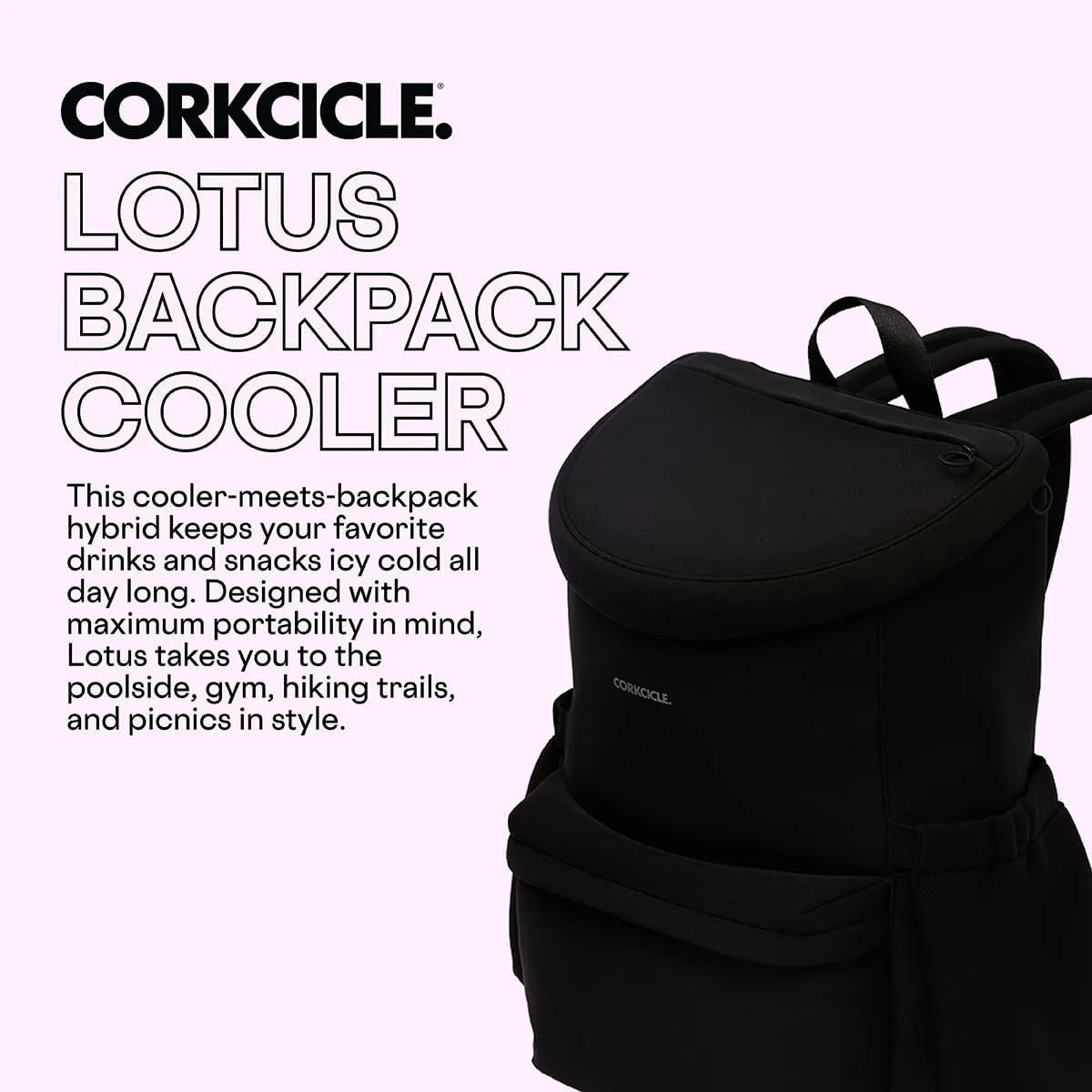 Corkcicle Lotus Backpack Cooler Bag,15.5”x17”–Keep Cool All Day with Portable Backpack Cooler–Side Pockets & Food Safe