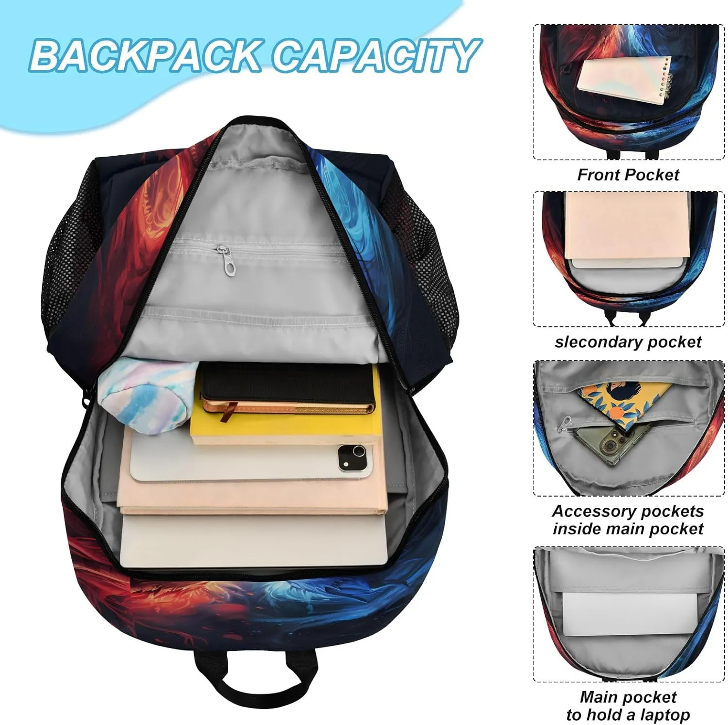 Couple Dragon Ice Fire Backpack for Kids Lightweight Travel Schoolbags with Lunch Box Set, A01E23037