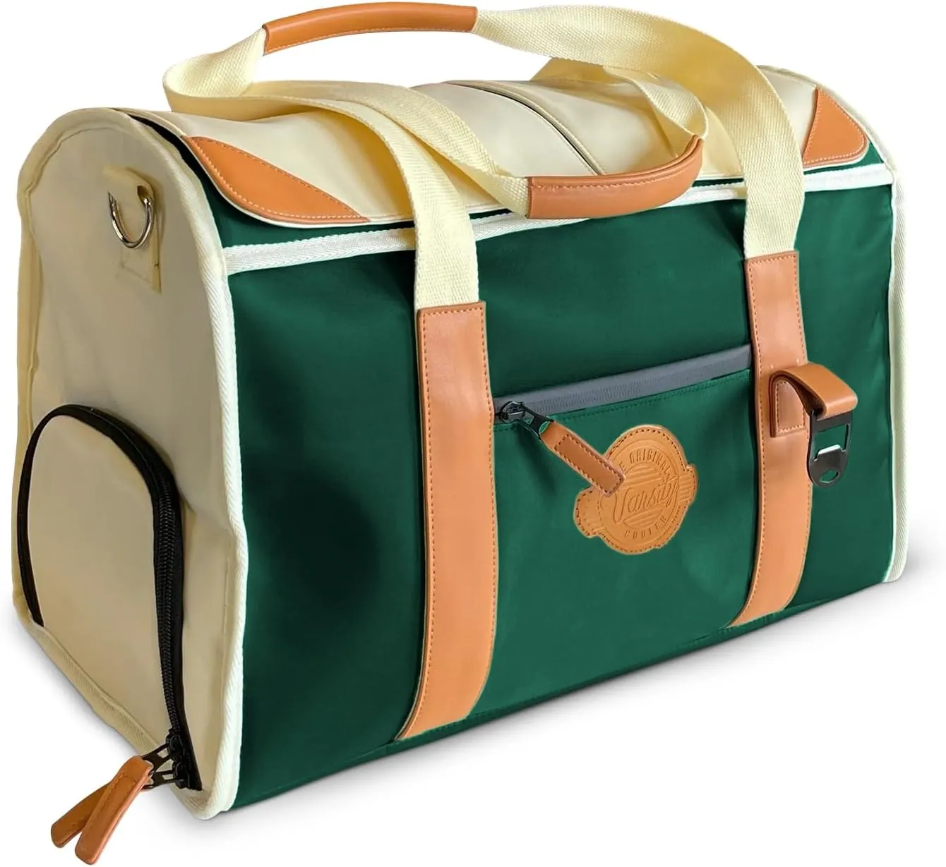 Course Cruiser Golf Cooler Bag with Magnetic Lid, Insulated 36-Can Cooler with Dual Compartments, Shoe Compartment, Waterproof, Portable Fits Golf Cart, Genuine Leather