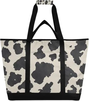 Cow Print Reusable Insulated Lunchbox Cooler Bag, Leakproof Kitchen Grocery Bag Collapsible Portable Cooler Tote Bag for Picnic, Camping, Office, Travel