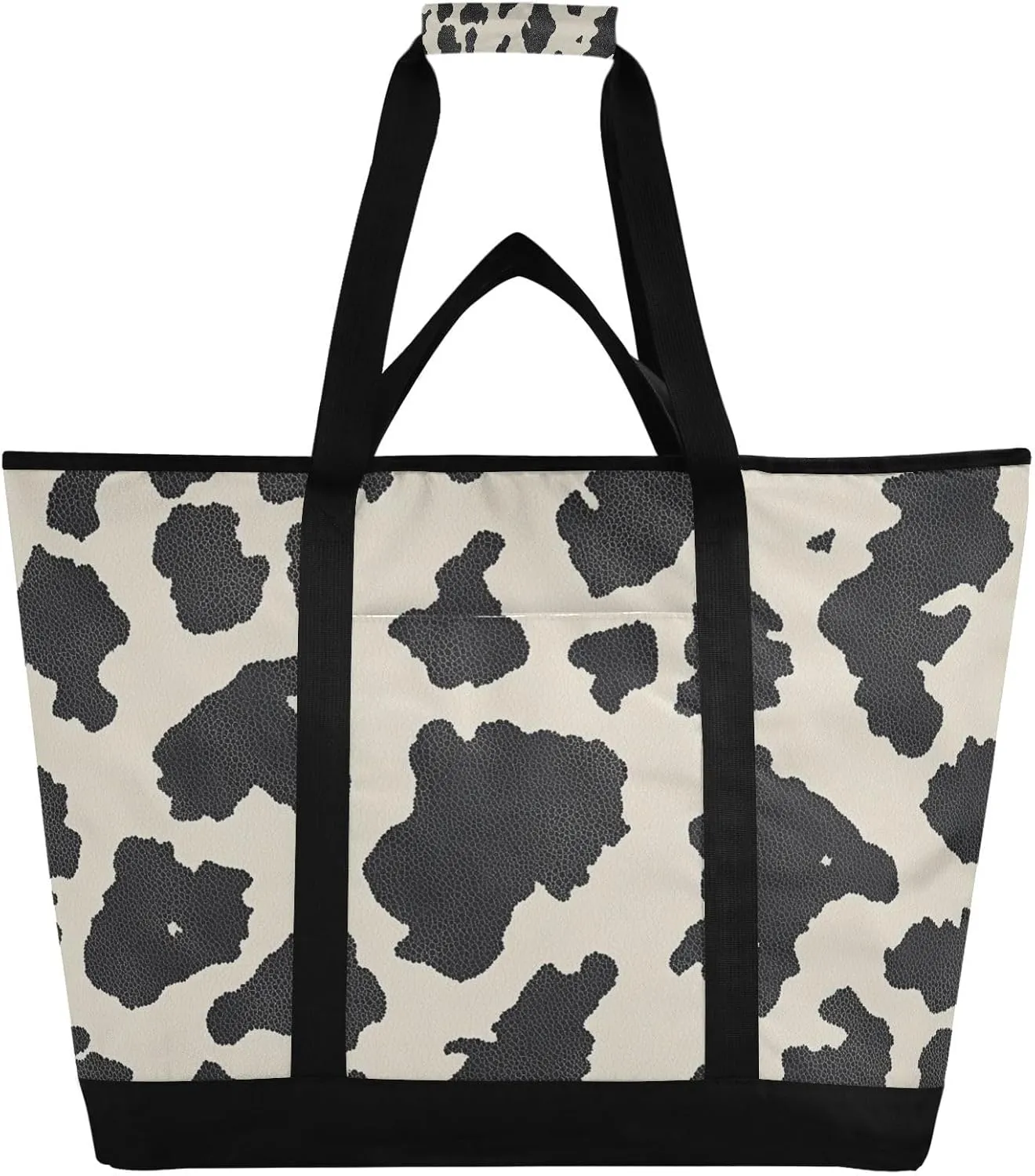 Cow Print Reusable Insulated Lunchbox Cooler Bag, Leakproof Kitchen Grocery Bag Collapsible Portable Cooler Tote Bag for Picnic, Camping, Office, Travel