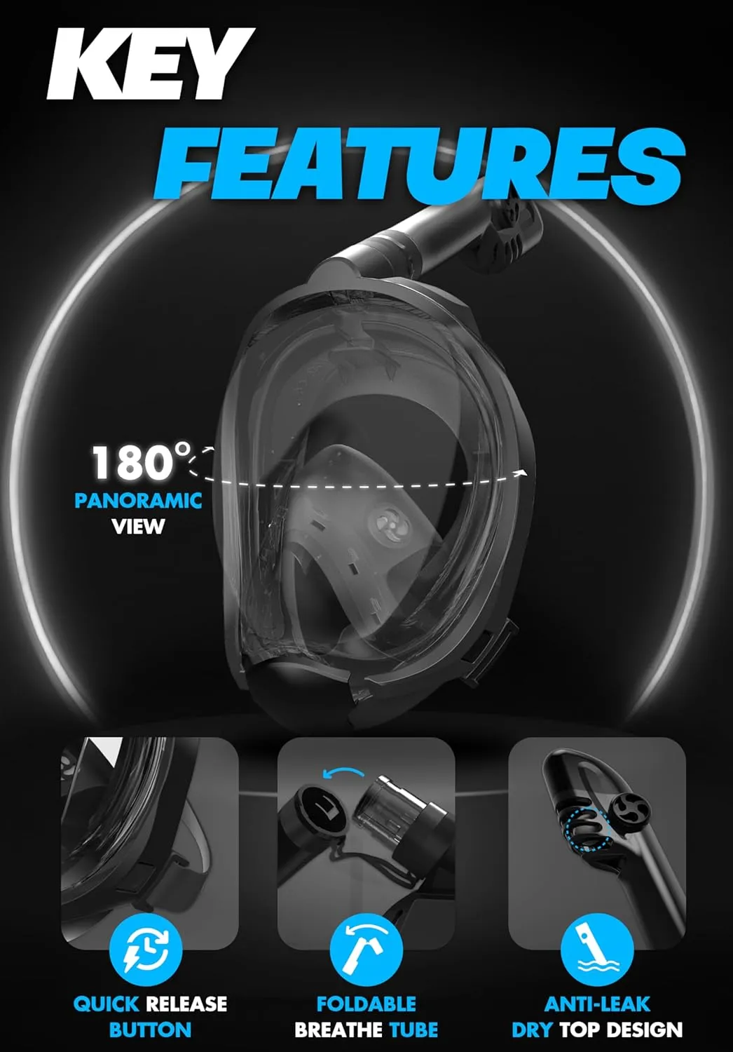 COZIA DESIGN Snorkeling Gear for Adults with Fins - Full Face Snorkel Mask and Swim Fins, 180° Panoramic View Snorkel Mask, Anti Fog and Anti Leak Adult Snorkel Set