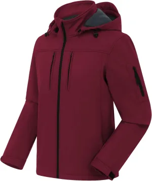 CREATMO US Men's Softshell Military Jacket With Removable Hood, Fleece Lined and Water Repellent Outdoor Reflective Coat