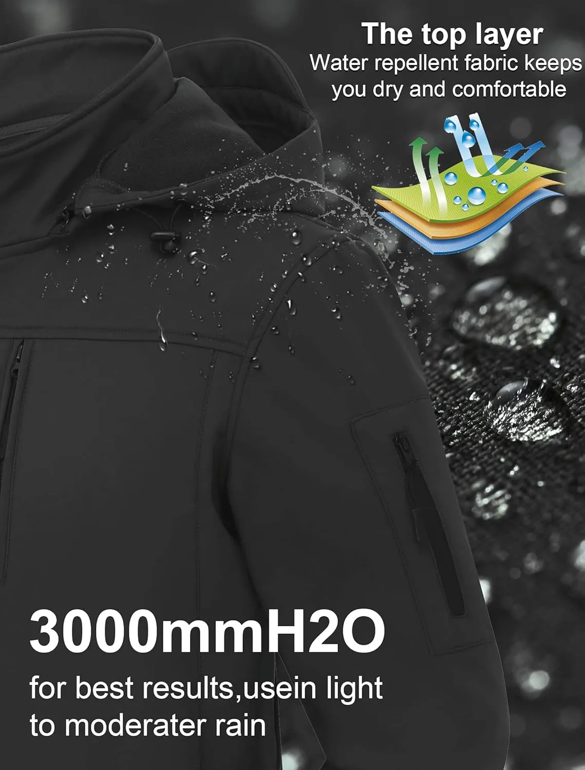 CREATMO US Men's Softshell Military Jacket With Removable Hood, Fleece Lined and Water Repellent Outdoor Reflective Coat