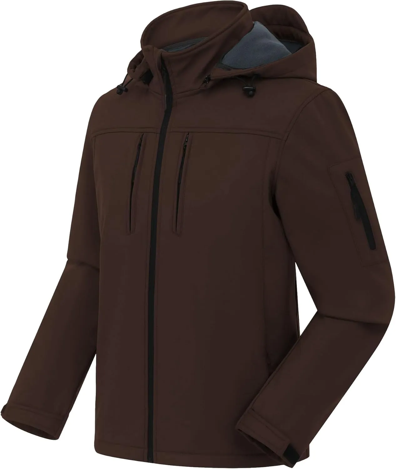 CREATMO US Men's Softshell Military Jacket With Removable Hood, Fleece Lined and Water Repellent Outdoor Reflective Coat