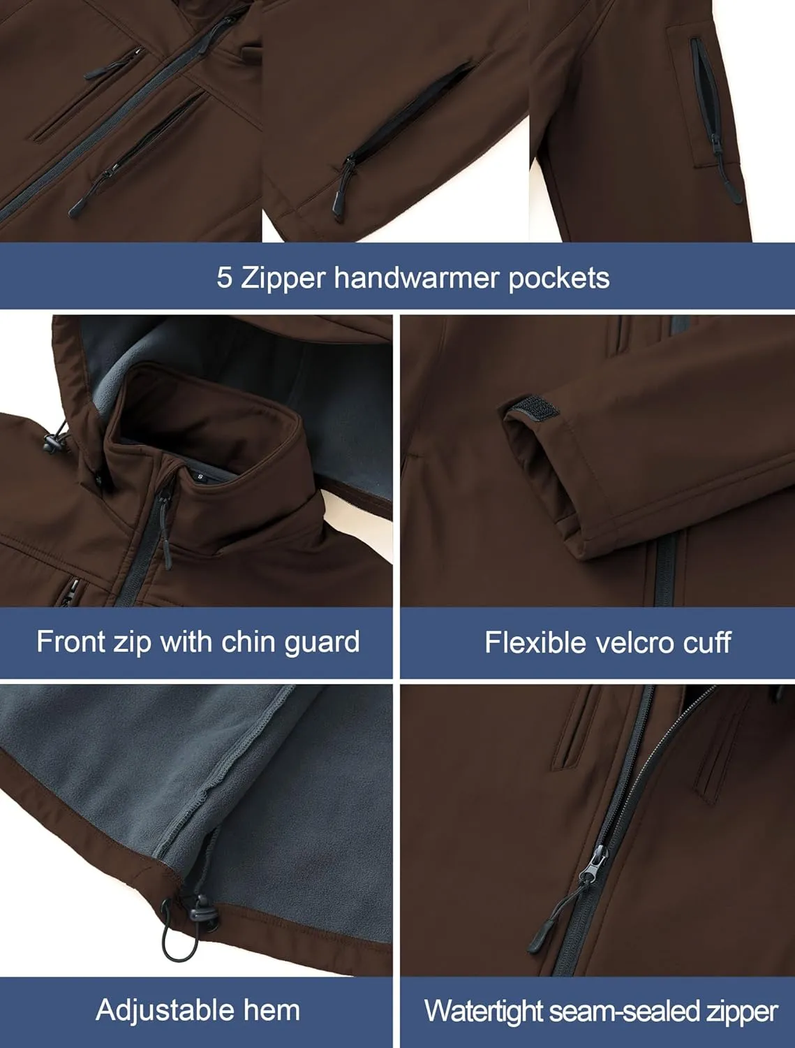 CREATMO US Men's Softshell Military Jacket With Removable Hood, Fleece Lined and Water Repellent Outdoor Reflective Coat