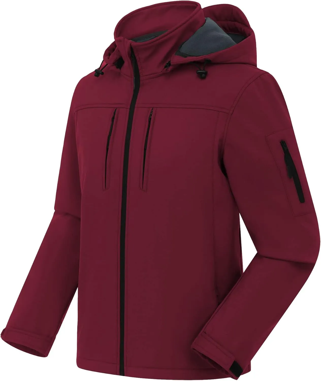 CREATMO US Men's Softshell Military Jacket With Removable Hood, Fleece Lined and Water Repellent Outdoor Reflective Coat