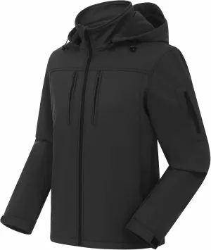 CREATMO US Men's Softshell Military Jacket With Removable Hood, Fleece Lined and Water Repellent Outdoor Reflective Coat