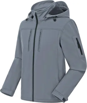 CREATMO US Men's Softshell Military Jacket With Removable Hood, Fleece Lined and Water Repellent Outdoor Reflective Coat