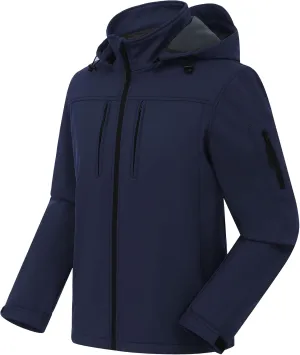 CREATMO US Men's Softshell Military Jacket With Removable Hood, Fleece Lined and Water Repellent Outdoor Reflective Coat