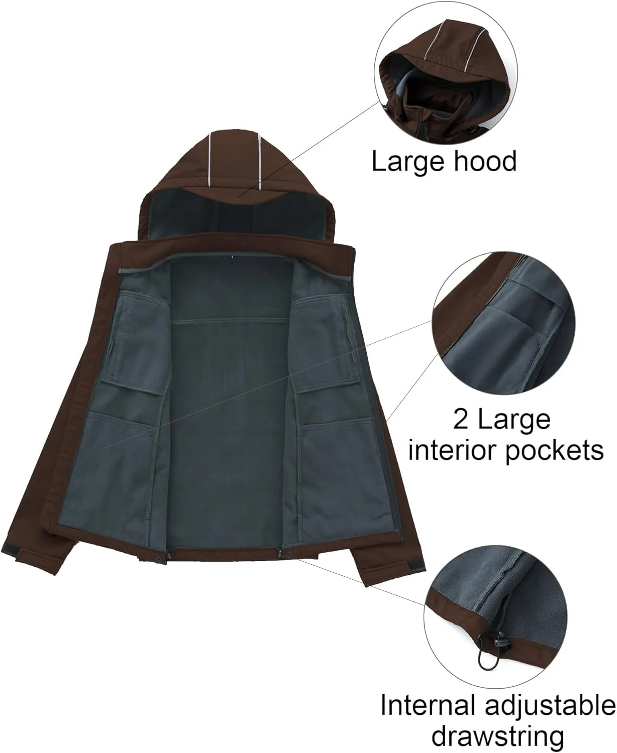 CREATMO US Men's Softshell Military Jacket With Removable Hood, Fleece Lined and Water Repellent Outdoor Reflective Coat