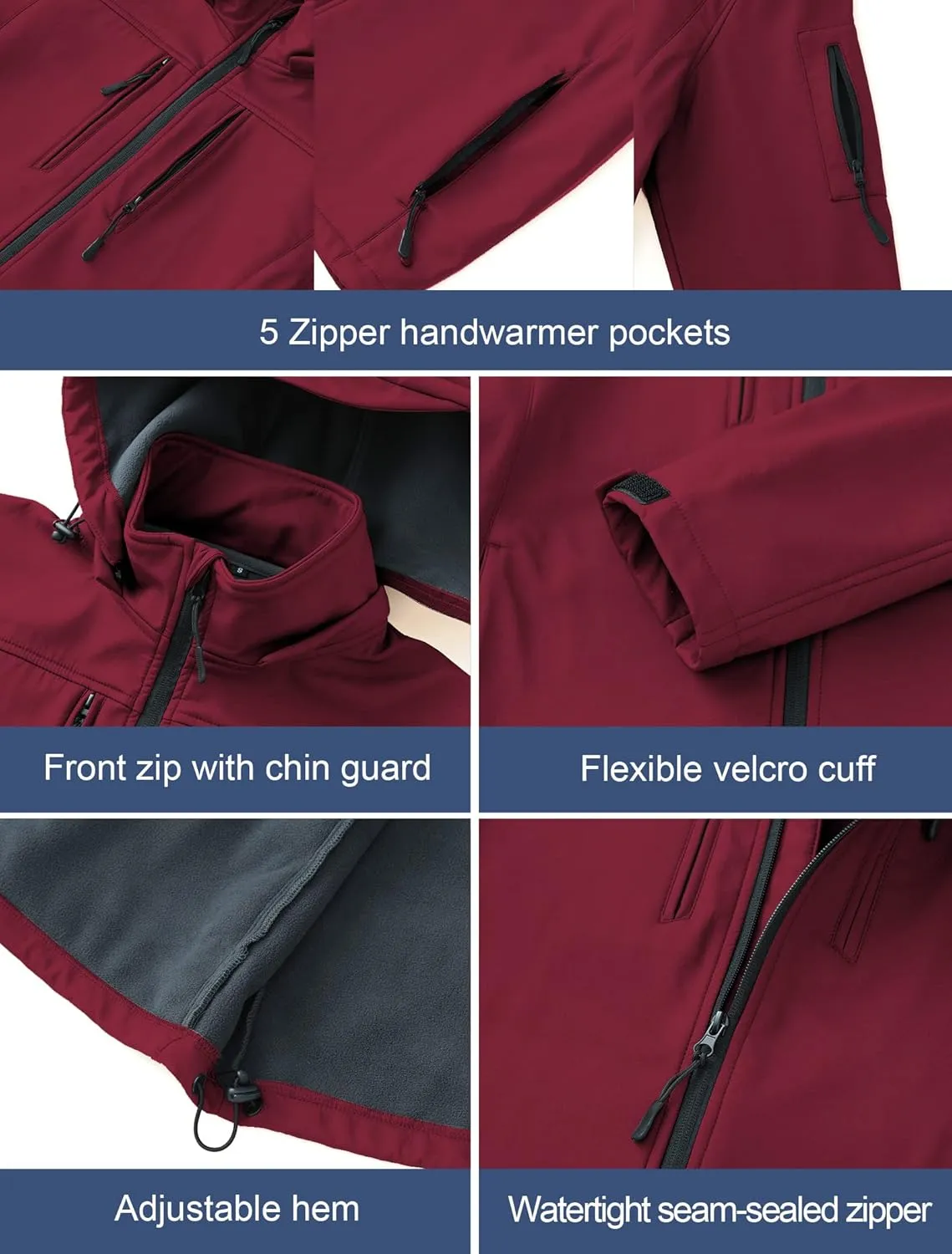 CREATMO US Men's Softshell Military Jacket With Removable Hood, Fleece Lined and Water Repellent Outdoor Reflective Coat