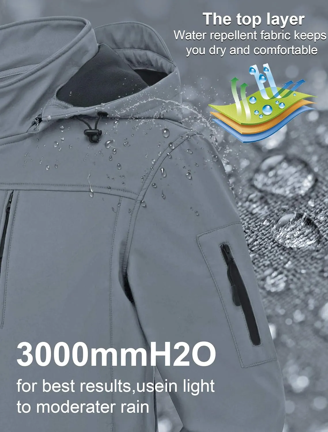 CREATMO US Men's Softshell Military Jacket With Removable Hood, Fleece Lined and Water Repellent Outdoor Reflective Coat