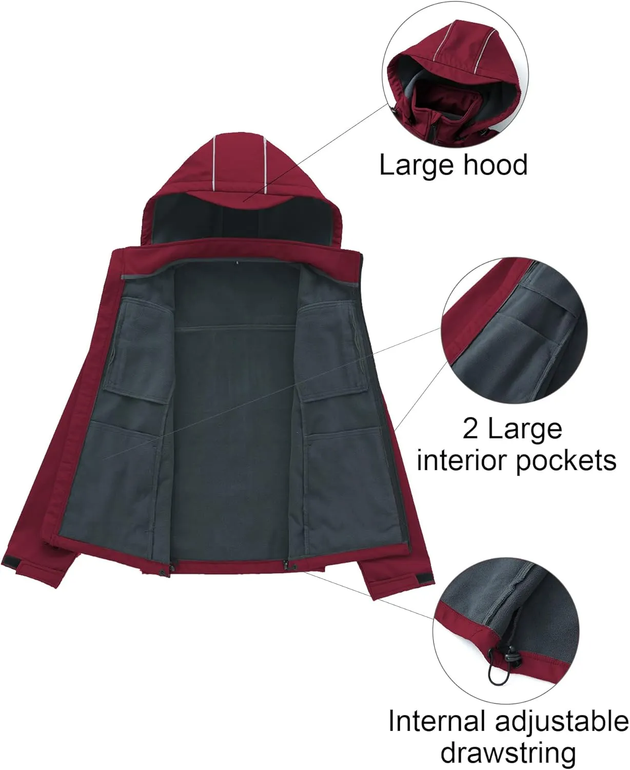 CREATMO US Men's Softshell Military Jacket With Removable Hood, Fleece Lined and Water Repellent Outdoor Reflective Coat