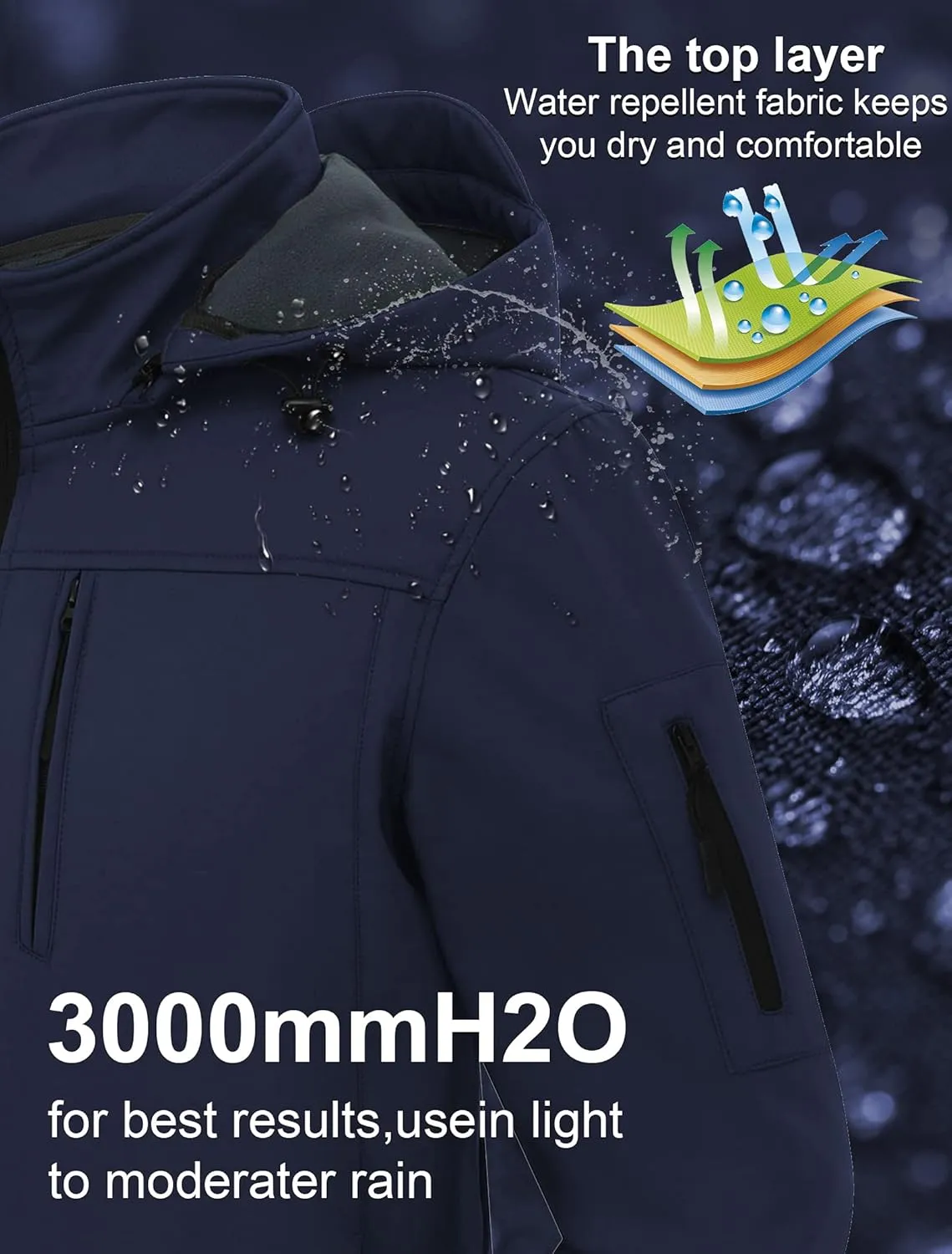 CREATMO US Men's Softshell Military Jacket With Removable Hood, Fleece Lined and Water Repellent Outdoor Reflective Coat
