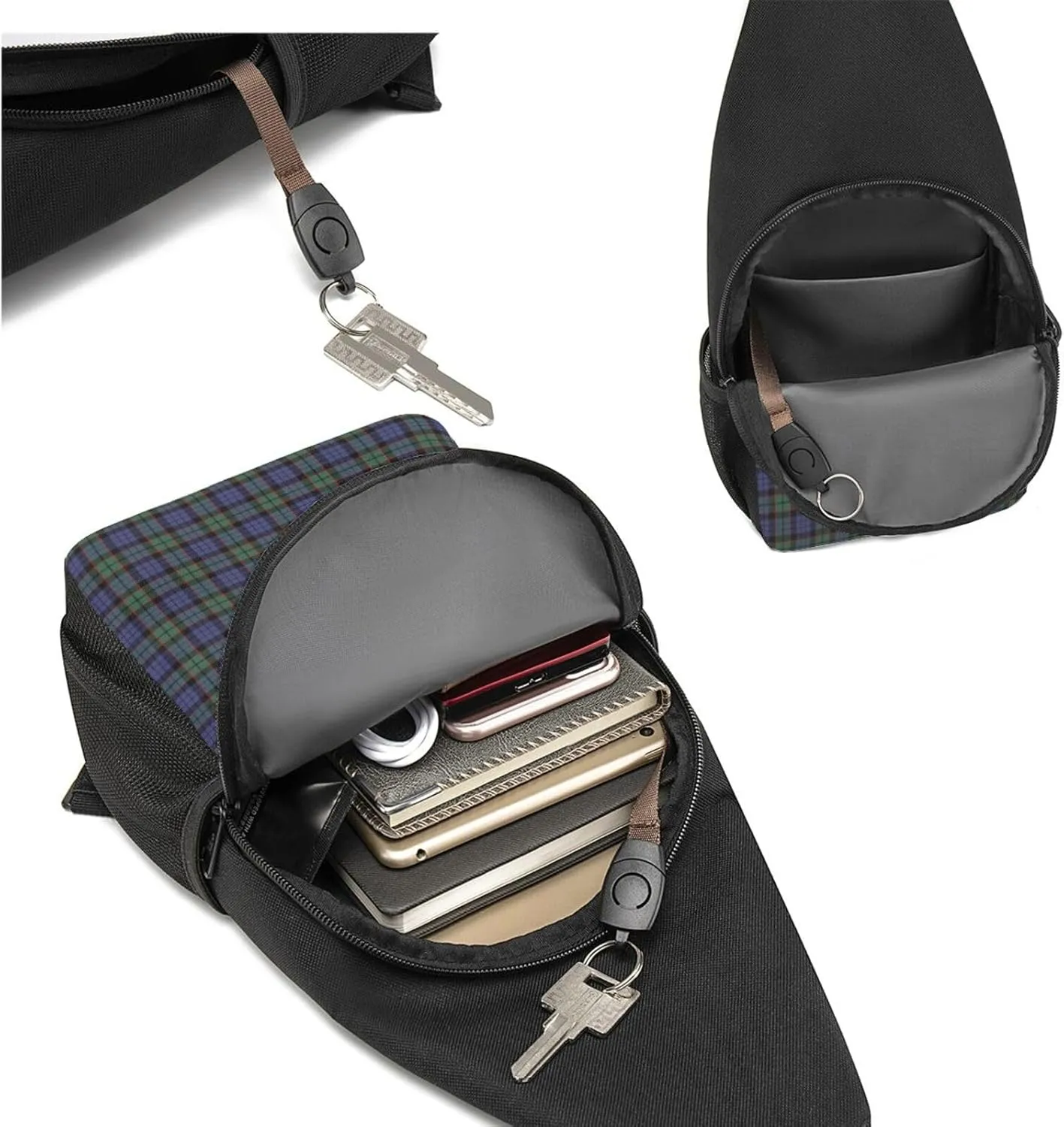 Crossbody Sling Backpack Fletcher Modern Tartan Shoulder Chest Bag Daypack for Traveling Sport