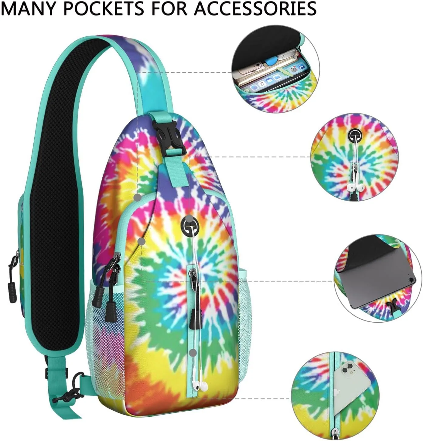 Crossbody Sling Backpack Mini Water Resistant Sling Bag - Adjustable Chest Strap Backpack for Outdoor Hiking Cycling