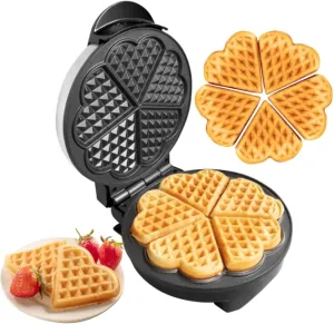 CucinaPro Heart Waffle Maker- Make 5 Heart Shaped Waffles for Special Loved Ones Breakfast- Nonstick Baker with Easy Cleanup, Electric Waffler Griddle Iron w Adjustable Browning Control- Gift for Her