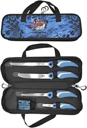 Cuda 6 Piece Fillet Knife Set | 4 Filleting Knives with Titanium Bonded Blade & Non-Slip Grips, Knife Sharpener & Prym1 Heavy Duty Case Included