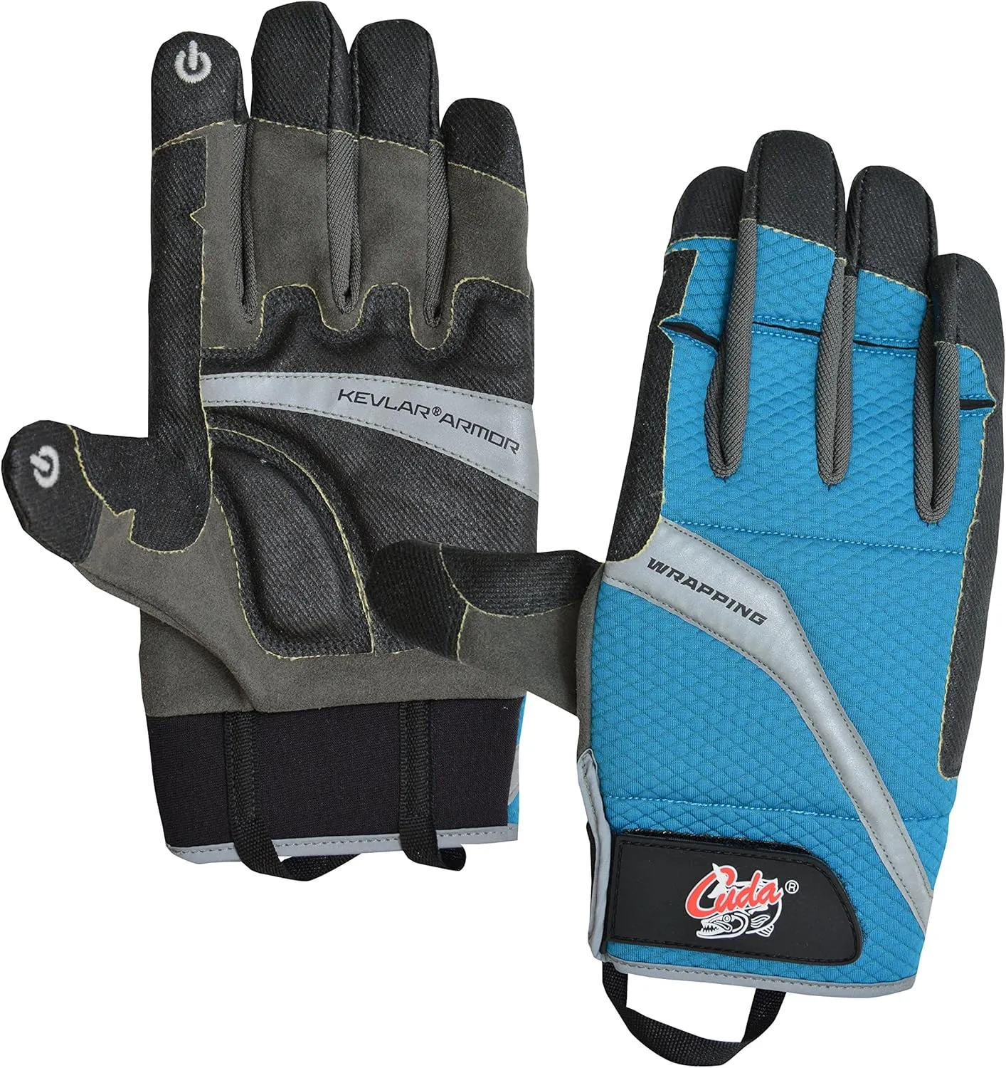 CUDA Wire Wrapping Durable Velcro Secured Fishing Gloves with Cut Resistant Padded Palms, Thumb and Index Finger Touchscreen Control