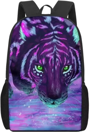 Cumagical Kids Backpack Fashion Purple Tiger Print for Boys Girls Lightweight Daypack
