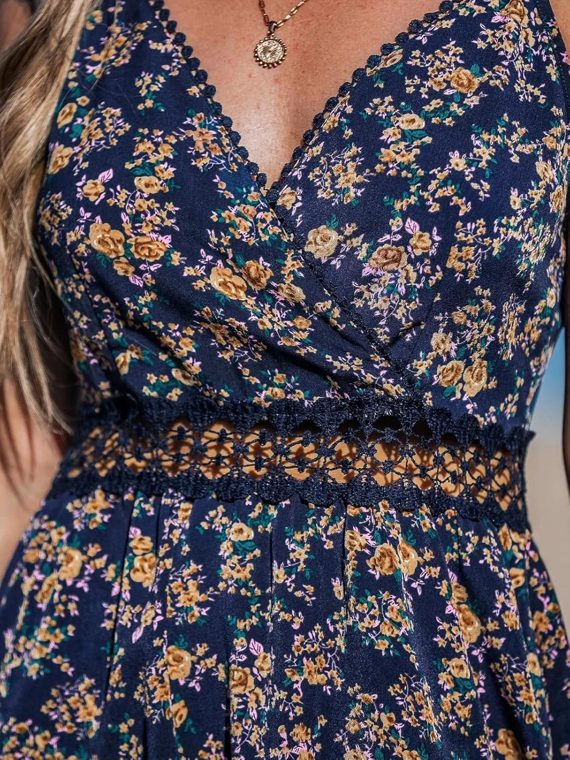 CUPSHE Women's Mini Dress V Neck Tropical Floral Beach Sleeveless Adjustable Straps Casual A Line Summer Vacation Dresses