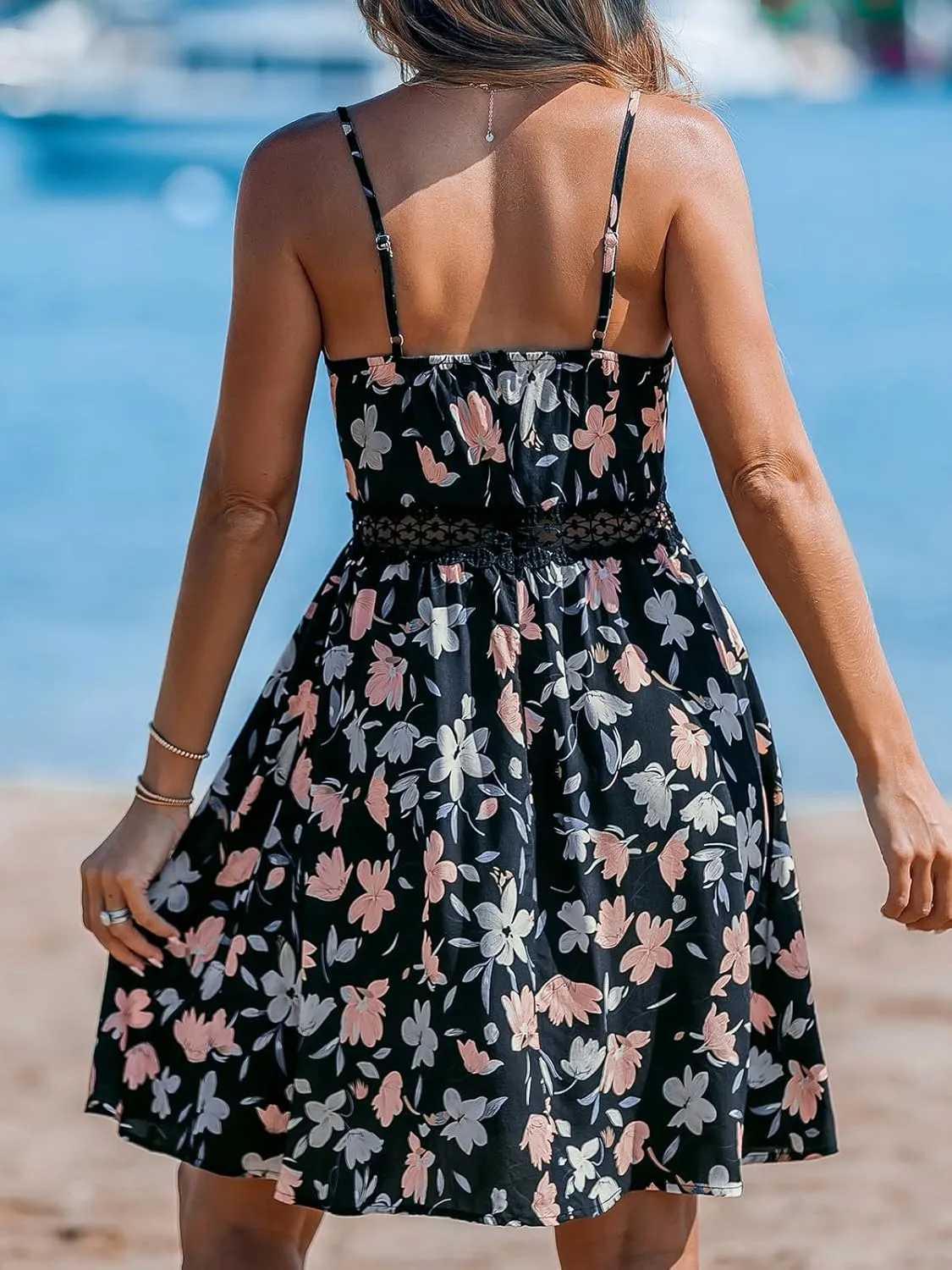 CUPSHE Women's Mini Dress V Neck Tropical Floral Beach Sleeveless Adjustable Straps Casual A Line Summer Vacation Dresses