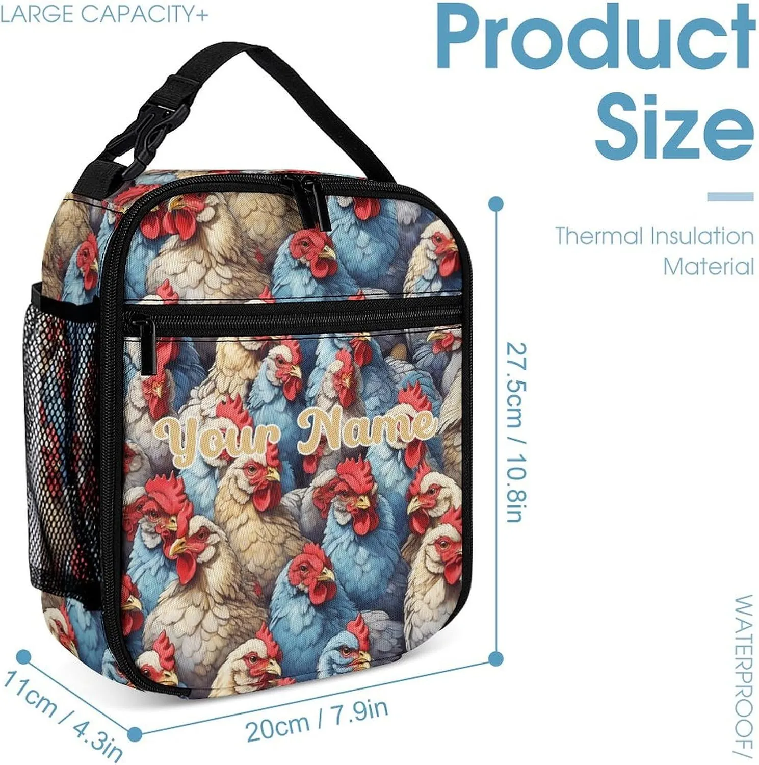 Custom Chicken Backpack with Lunch Box & Pencil Case, 16 Inch Cute Chicken Bookbag, Adjustable Lightweight Large Capacity, Chicken Backpack Set for Kids Girls Boys School