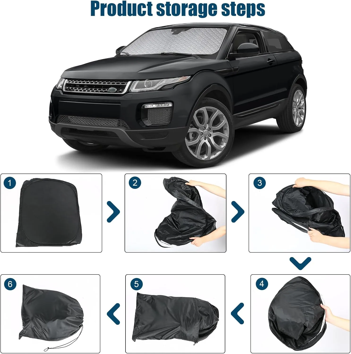 Custom Fit Windshield Sun Shade for 2012-2025 Range Rover Evoque, Foldable Car Sunshade with Storage Bag, Heat Reflective & UV Protection