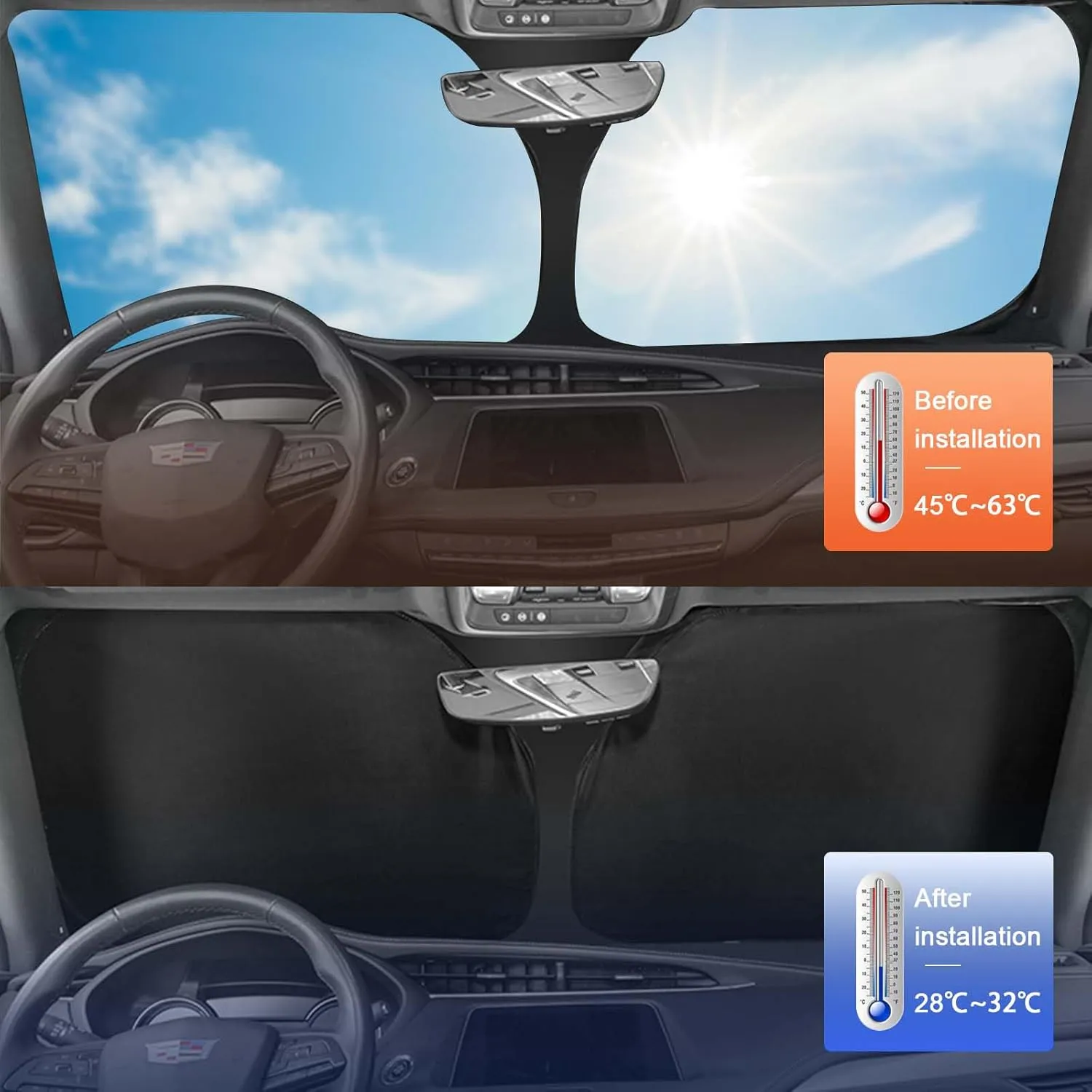 Custom Fit Windshield Sun Shade for 2012-2025 Range Rover Evoque, Foldable Car Sunshade with Storage Bag, Heat Reflective & UV Protection