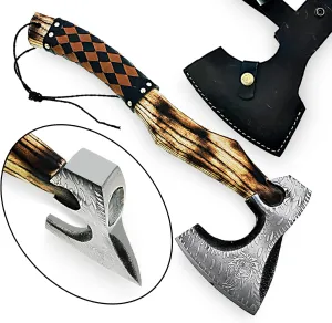 Custom Handmade Carbon Steel Viking Tomahawk Hatchet Bearded Leather Wrapped Handle Axe