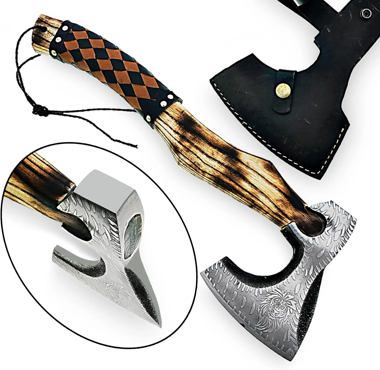 Custom Handmade Carbon Steel Viking Tomahawk Hatchet Bearded Leather Wrapped Handle Axe