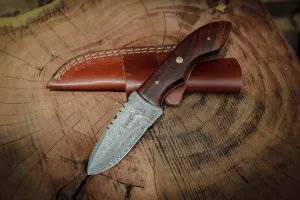 Custom Handmade Damascus Steel Hunting Skinning Knife With Leather Sheath-Edc Fixed Blade Deer Hunting Knives for men- Survival Belt Knife For Outdoor Camping