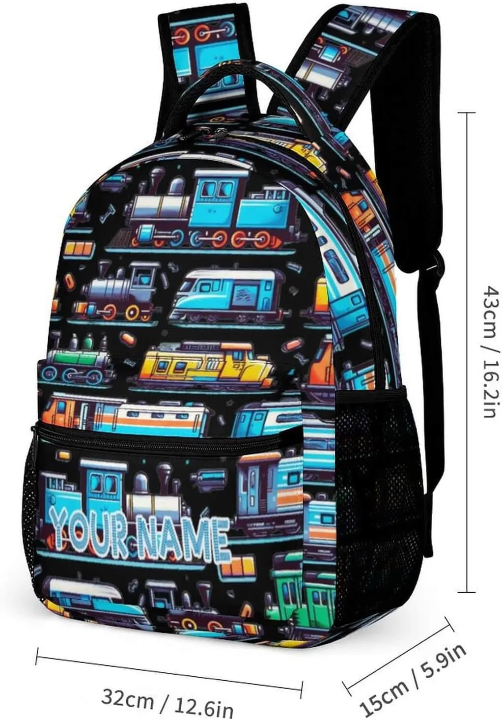 Custom Train Backpack with Lunch Box & Pencil Case for Kids Girls Boys School, 16 Inch Cute Train Bookbag, School Backpack for Students Children, Lightweight, Large Capacity