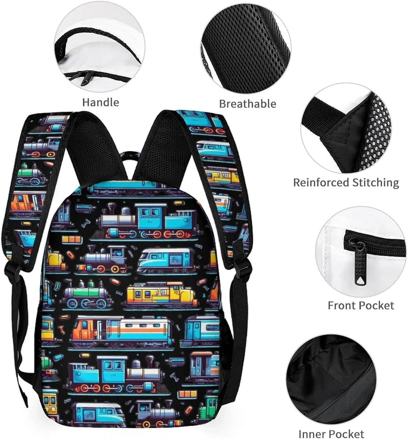 Custom Train Backpack with Lunch Box & Pencil Case for Kids Girls Boys School, 16 Inch Cute Train Bookbag, School Backpack for Students Children, Lightweight, Large Capacity