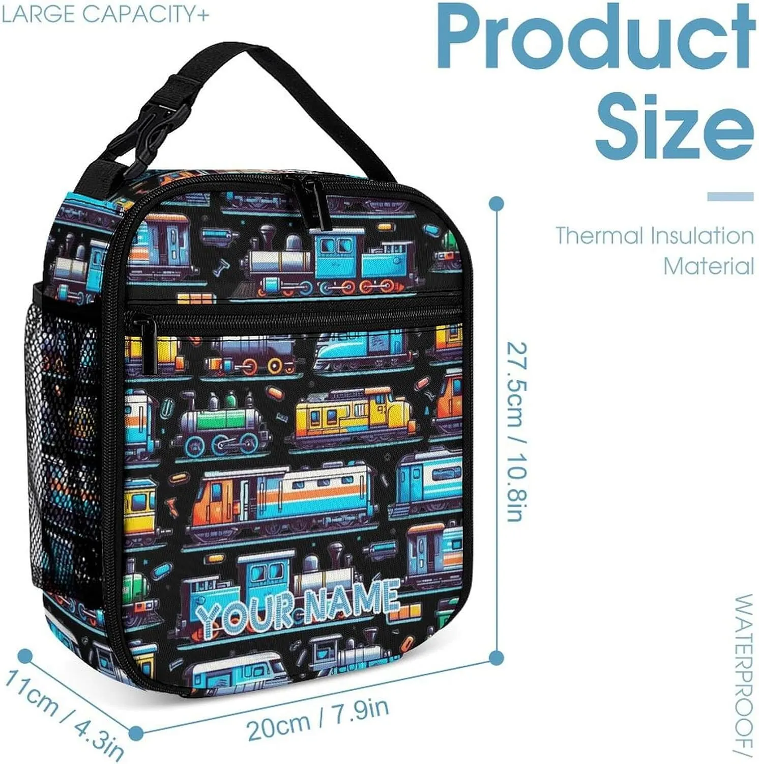 Custom Train Backpack with Lunch Box & Pencil Case for Kids Girls Boys School, 16 Inch Cute Train Bookbag, School Backpack for Students Children, Lightweight, Large Capacity