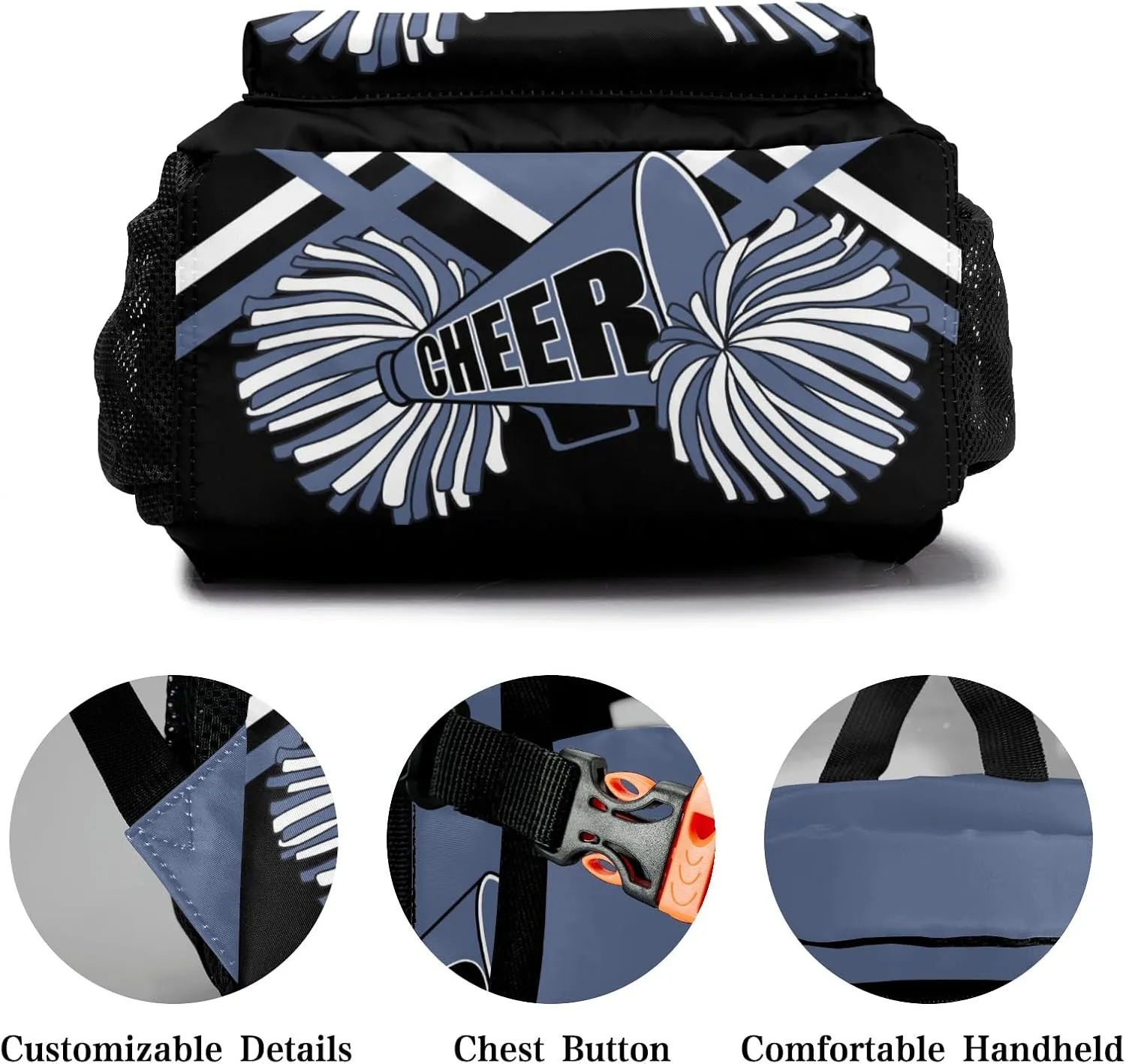 Customized Cheer Navy Cheerleaders Waterproof Backpack with Name for Hiking Camping Picnic