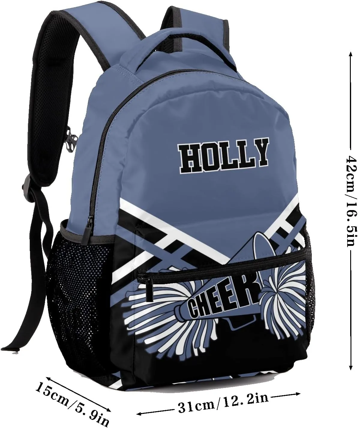 Customized Cheer Navy Cheerleaders Waterproof Backpack with Name for Hiking Camping Picnic