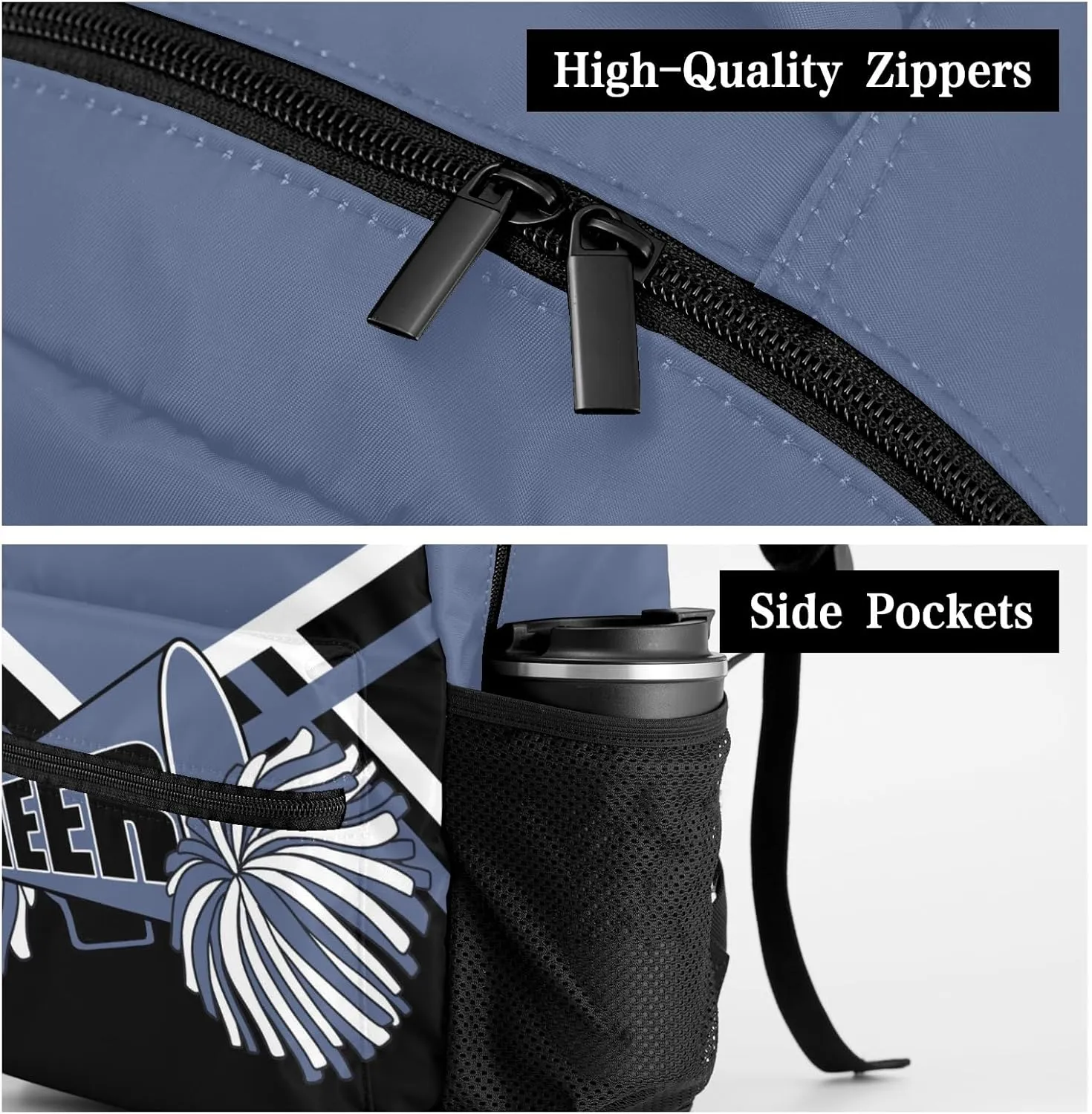 Customized Cheer Navy Cheerleaders Waterproof Backpack with Name for Hiking Camping Picnic