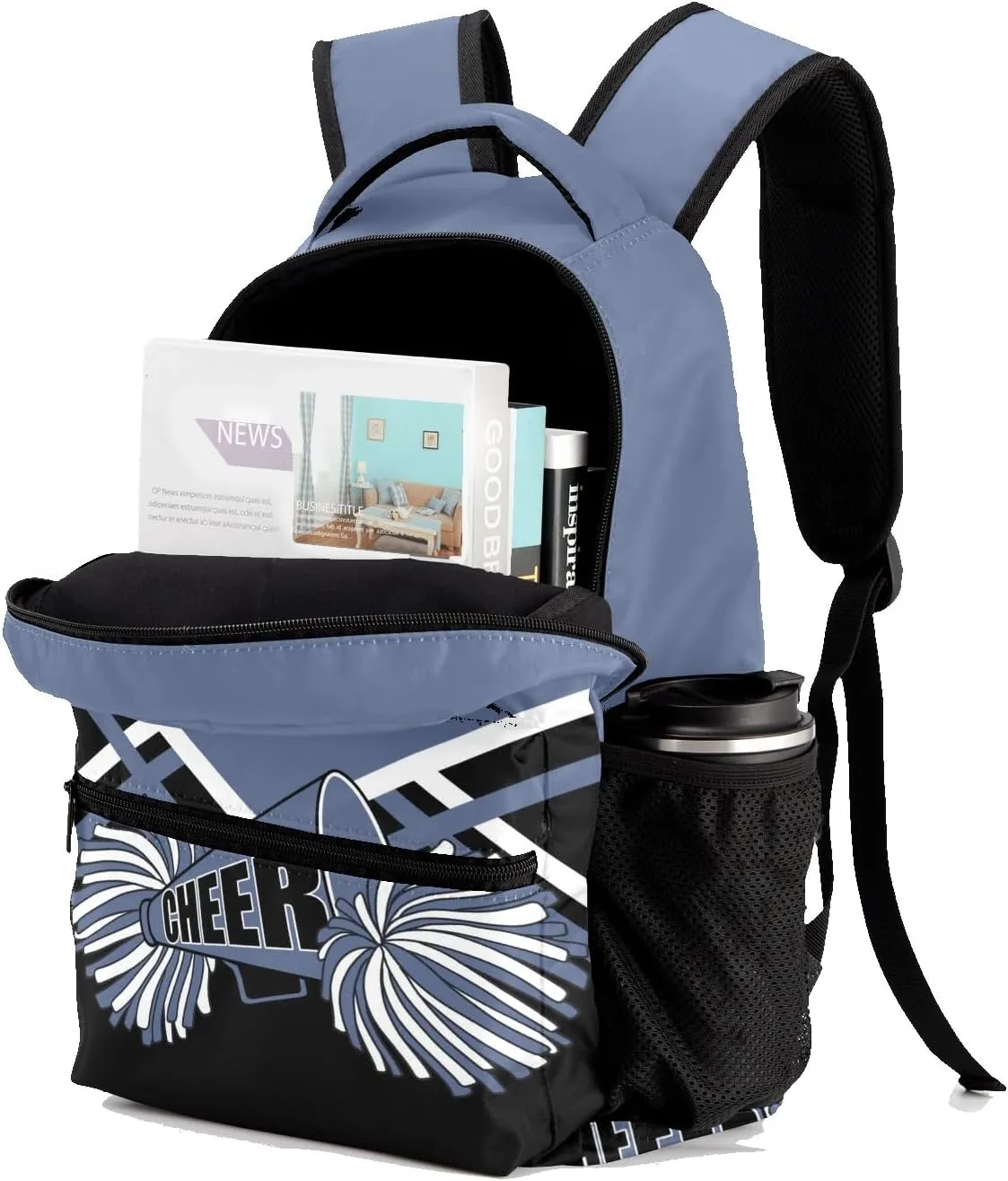 Customized Cheer Navy Cheerleaders Waterproof Backpack with Name for Hiking Camping Picnic