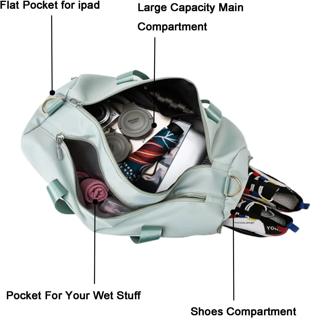 Customized Large Capacity Travel Duffle Bag with Embroidery Name,Wet Dry Pockets & Shoe Compartment,Ideal for Weekend Getaways,Long Trips,Groomsman,Bridesmaid (Green)