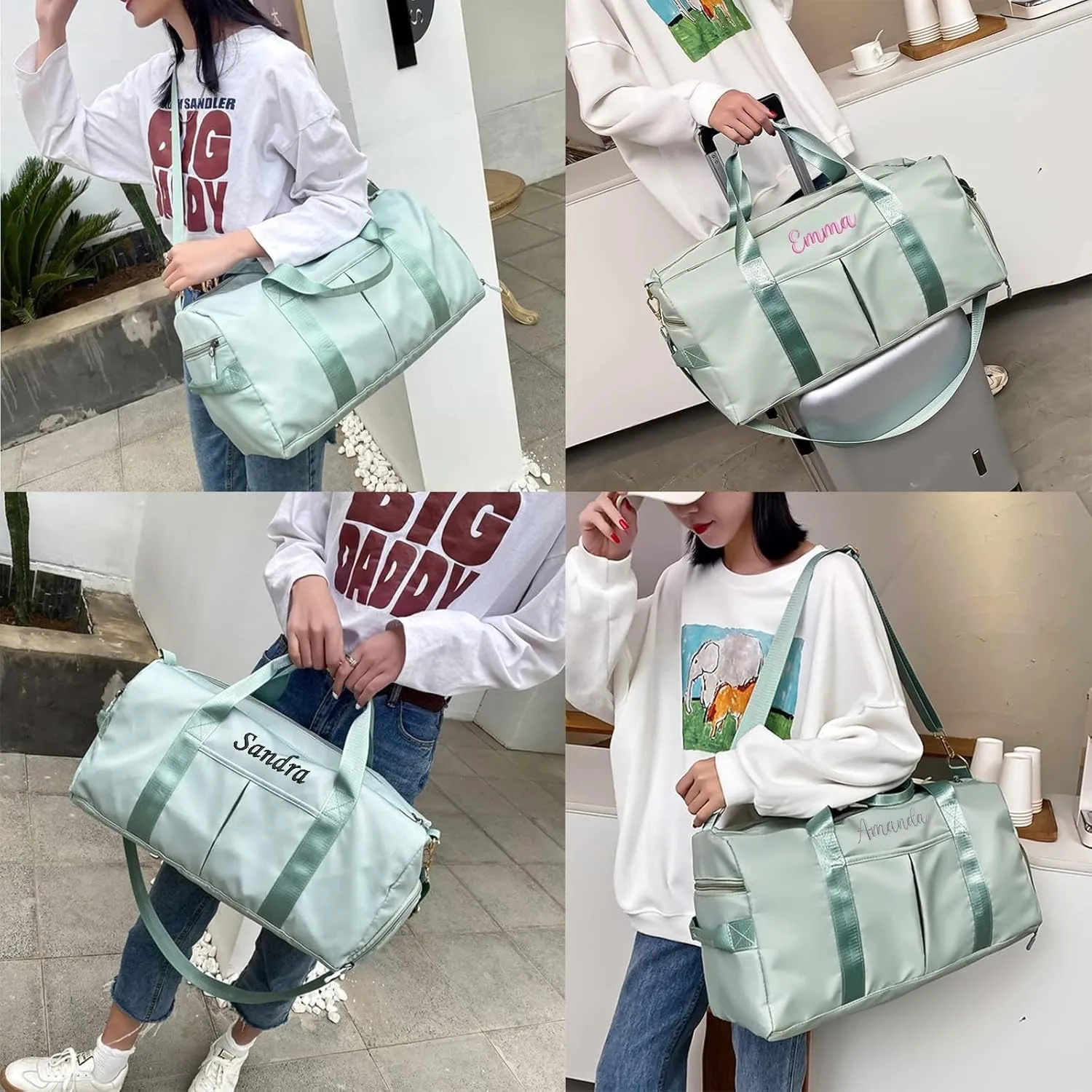 Customized Large Capacity Travel Duffle Bag with Embroidery Name,Wet Dry Pockets & Shoe Compartment,Ideal for Weekend Getaways,Long Trips,Groomsman,Bridesmaid (Green)