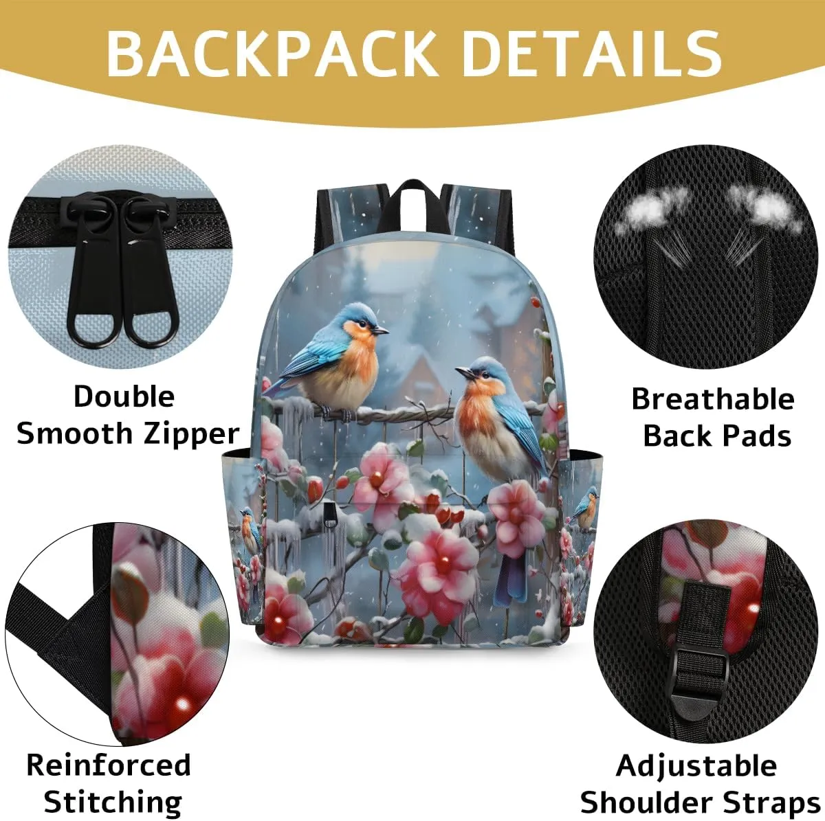 Cute Bird Kids Backpack for Boys Girls Winter Flower Preschool Toddler Backpack Kindergarten Nursery Bookbag Travel Children Lightweight School Bag