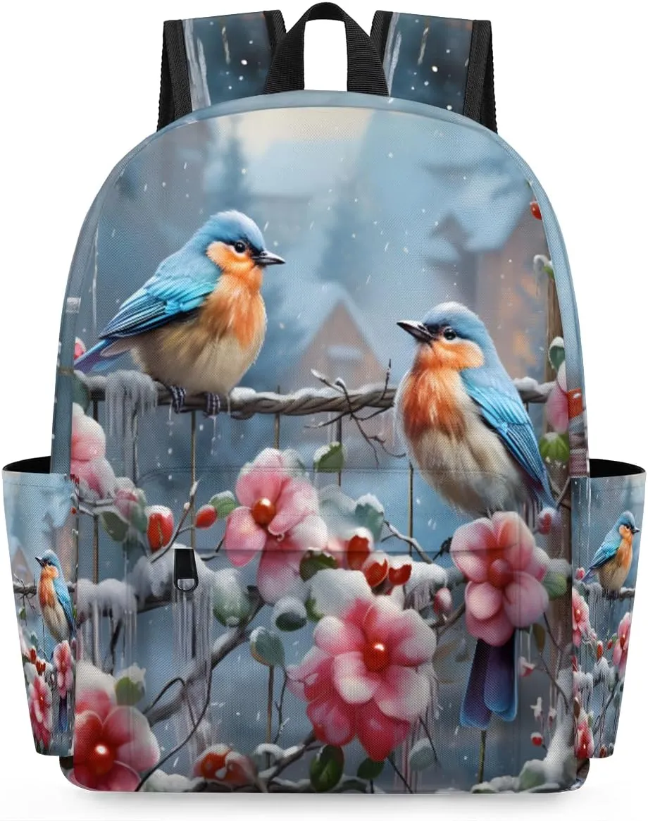 Cute Bird Kids Backpack for Boys Girls Winter Flower Preschool Toddler Backpack Kindergarten Nursery Bookbag Travel Children Lightweight School Bag