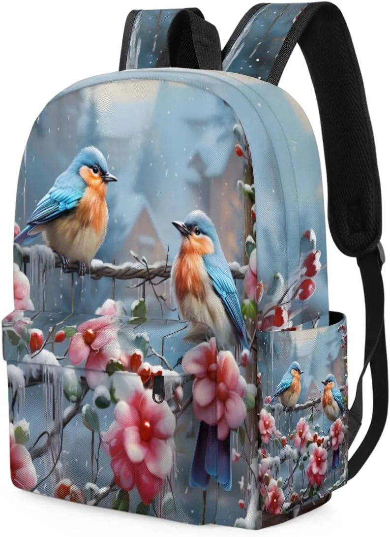 Cute Bird Kids Backpack for Boys Girls Winter Flower Preschool Toddler Backpack Kindergarten Nursery Bookbag Travel Children Lightweight School Bag