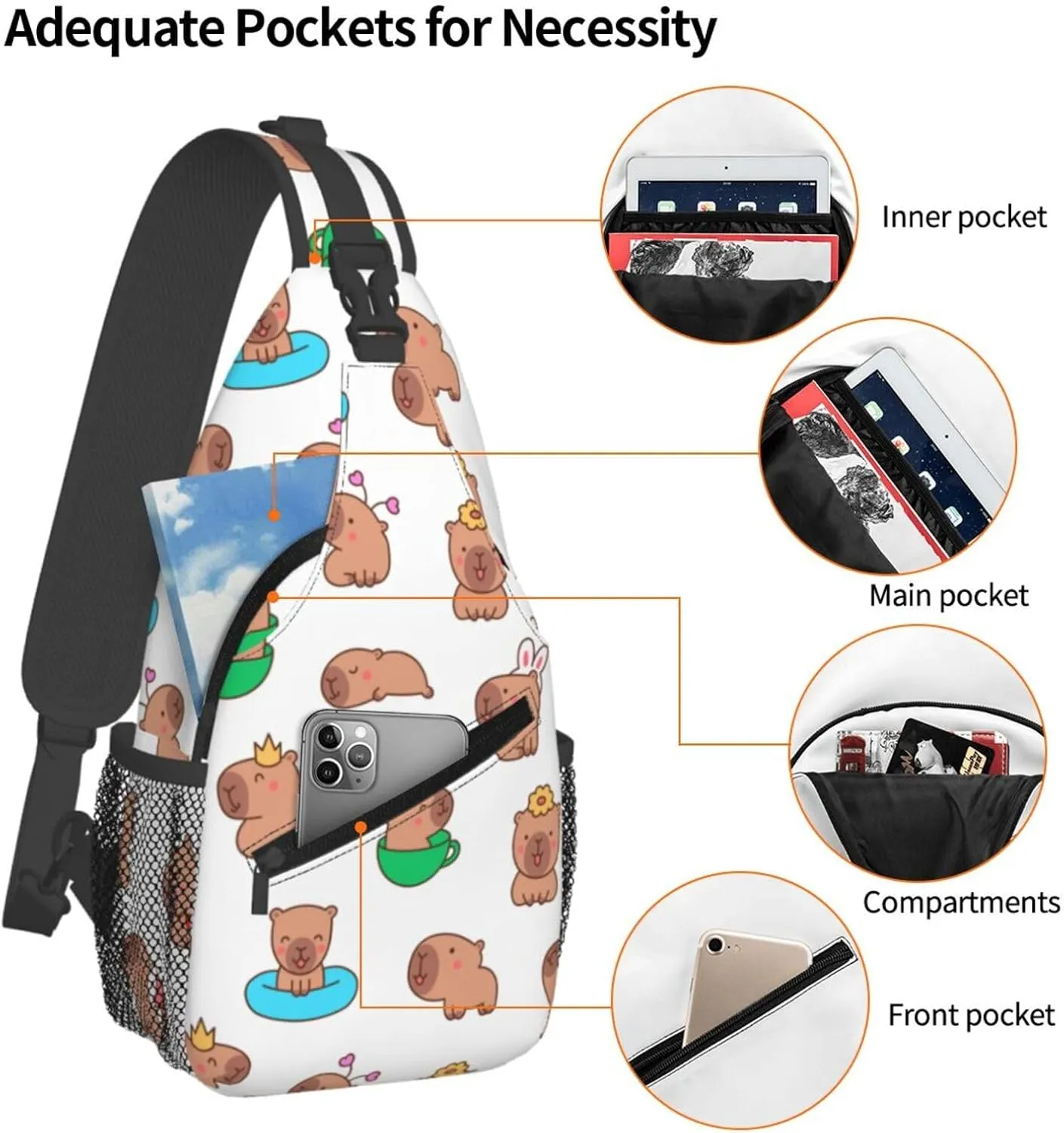 Cute Capybara Crossbody Sling Backpack Sling Bag Adjustable Chest Shoulder Daypack For Women Men