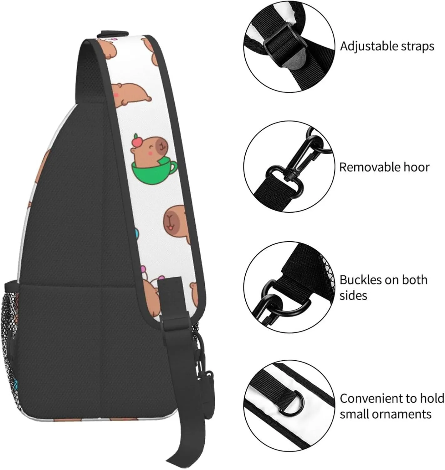 Cute Capybara Crossbody Sling Backpack Sling Bag Adjustable Chest Shoulder Daypack For Women Men